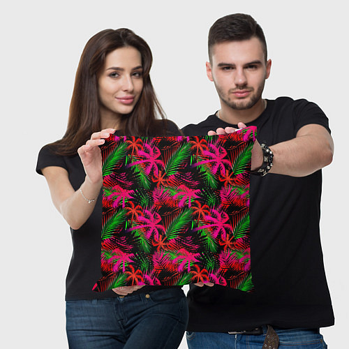 Подушка квадратная Palm red pink / 3D-принт – фото 3