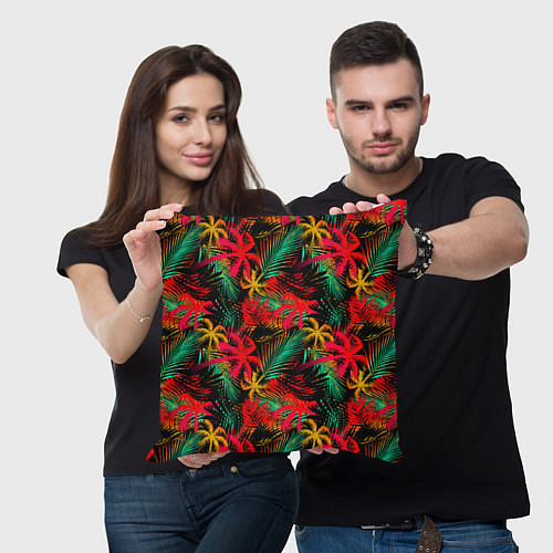 Подушка квадратная Palm yellow red / 3D-принт – фото 3