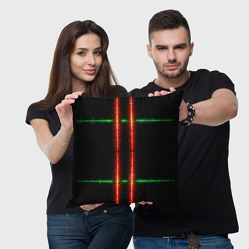 Подушка квадратная Color black green red lines / 3D-принт – фото 3