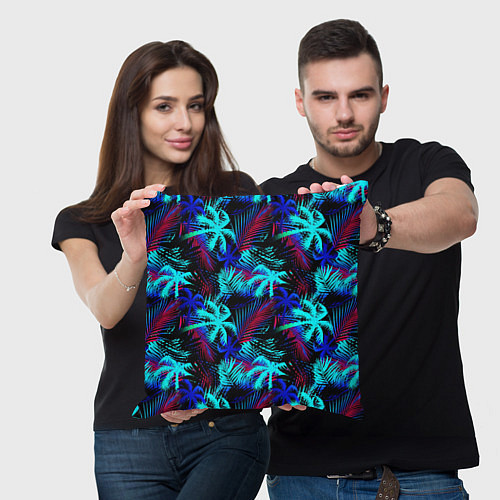Подушка квадратная Palm blue light blue / 3D-принт – фото 3