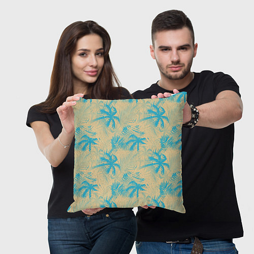 Подушка квадратная Palm light blue beige / 3D-принт – фото 3