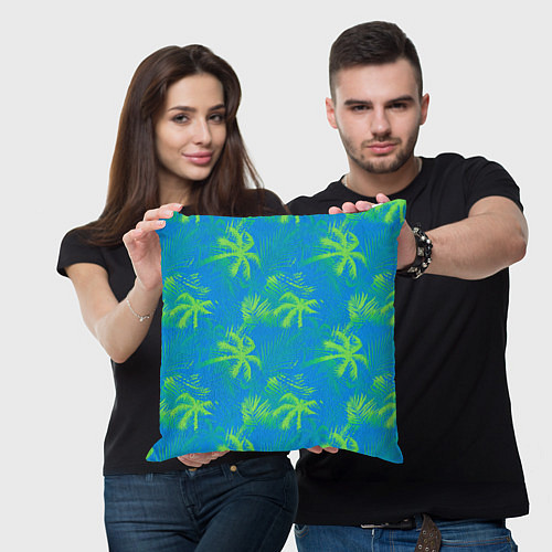 Подушка квадратная Palm light green light blue / 3D-принт – фото 3