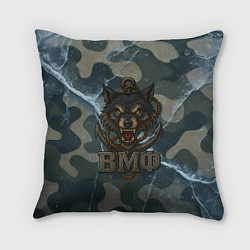 Подушка квадратная ВМФ волк на камуфляже, цвет: 3D-принт