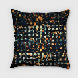 Подушка квадратная Тёмный синий с оранжевым кубики абстракция, цвет: 3D-принт