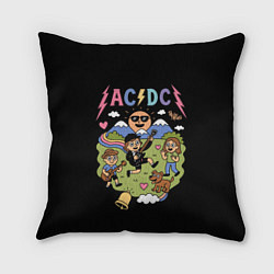 Подушка квадратная ACDC, мультяшный стиль