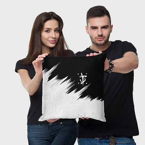 Подушка квадратная Doom краски черно белый / 3D-принт – фото 3