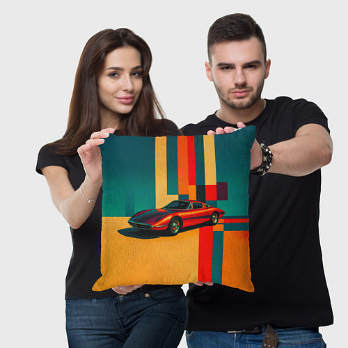 Подушка квадратная Спорткар ретрофутуризм поп-арт 1970-е / 3D-принт – фото 3