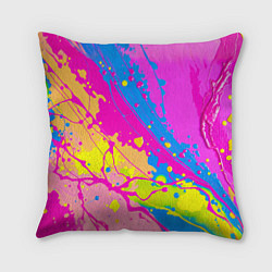 Подушка квадратная Яркая абстракция из розовых и голубых красок, цвет: 3D-принт