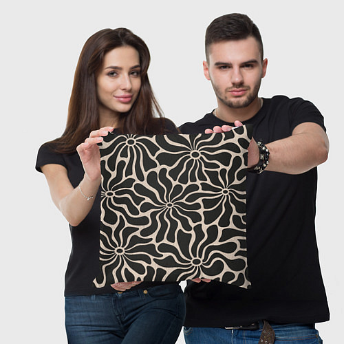 Подушка квадратная Цветы black pattern / 3D-принт – фото 3