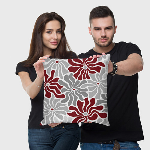Подушка квадратная Цветы cherry and grey pattern / 3D-принт – фото 3