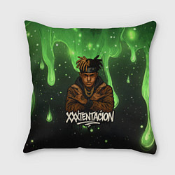 Подушка квадратная XXXTentacion на фоне зеленой краски, цвет: 3D-принт