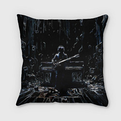 Подушка квадратная Линейный силуэт музыканта, цвет: 3D-принт