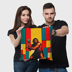 Подушка квадратная Неандерталец поп-арт, цвет: 3D-принт — фото 2