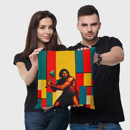 Подушка квадратная Неандерталец поп-арт / 3D-принт – фото 3