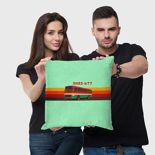 Подушка квадратная Ретро автобус ЛиАЗ 677 / 3D-принт – фото 3