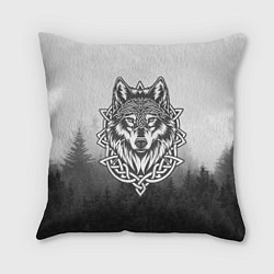 Подушка квадратная Волк в кельтском стиле и лес, цвет: 3D-принт