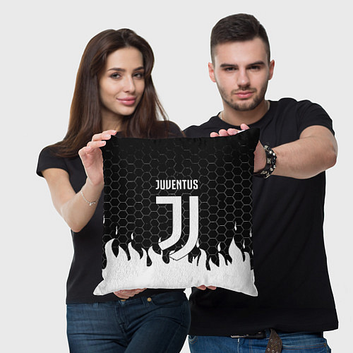 Подушка квадратная Juventus соты огонь / 3D-принт – фото 3