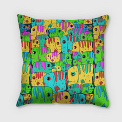Подушка квадратная Яркие тропические рыбки паттер, цвет: 3D-принт