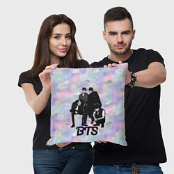 Подушка квадратная BTS черно-белый стиль, цвет: 3D-принт — фото 2