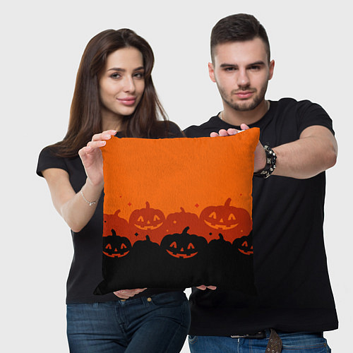 Подушка квадратная Хэллоуин счастливые тыквы / 3D-принт – фото 3