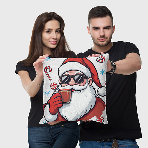 Подушка квадратная Санта Клаус в стильных солнцезащитных очках / 3D-принт – фото 3