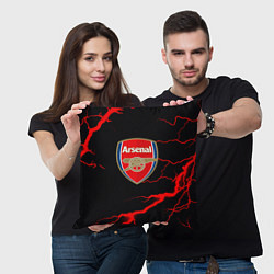 Подушка квадратная Arsenal красные молнии, цвет: 3D-принт — фото 2