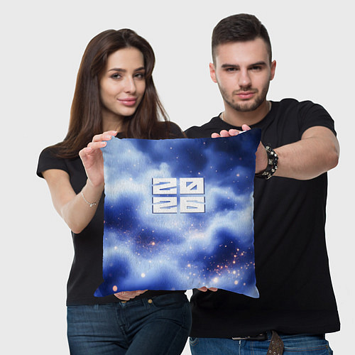 Подушка квадратная 2026 сине-голубая дымка / 3D-принт – фото 3