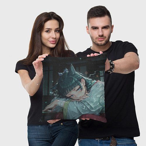 Подушка квадратная Маомао с кошачьими ушками / 3D-принт – фото 3