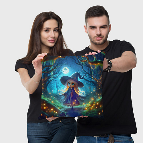 Подушка квадратная Ведьмочка-малютка в ночь на хэллоуин / 3D-принт – фото 3