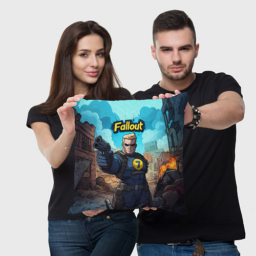 Подушка квадратная Fallout смотритель с пистолетом / 3D-принт – фото 3