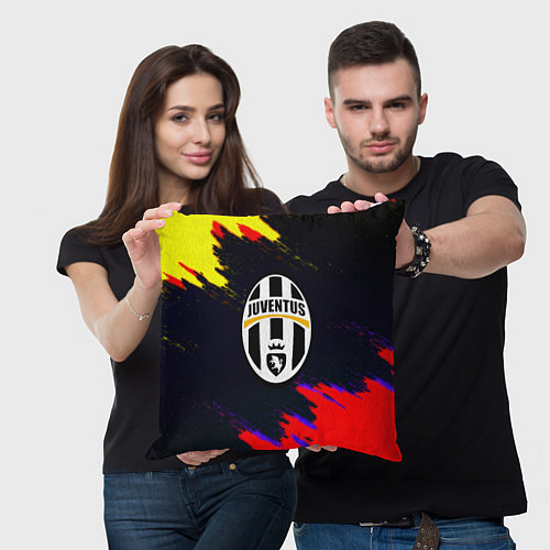 Подушка квадратная Juventus краски текстура штрихи / 3D-принт – фото 3