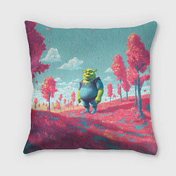 Подушка квадратная Шрек в розовом лесу, цвет: 3D-принт