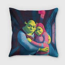 Подушка квадратная Шрек и Фиона в обнимку, цвет: 3D-принт