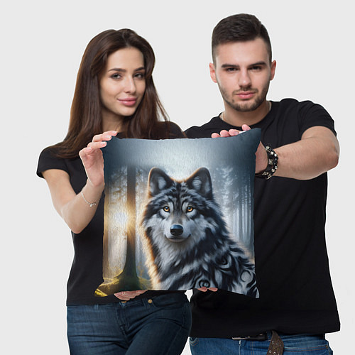 Подушка квадратная Морда волка - Россия / 3D-принт – фото 3