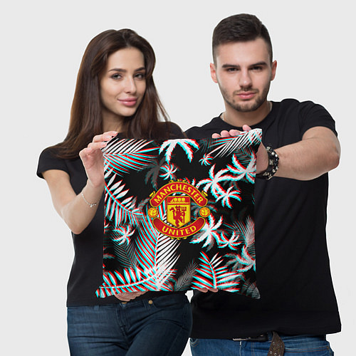Подушка квадратная Манчестер Юнайтед тропики глитч / 3D-принт – фото 3