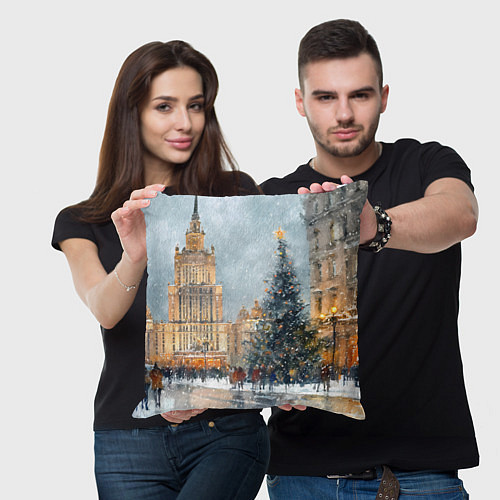 Подушка квадратная Новогодняя Москва / 3D-принт – фото 3