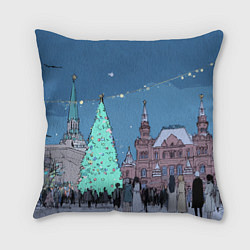 Подушка квадратная Новогодняя елка в центре Москвы, цвет: 3D-принт