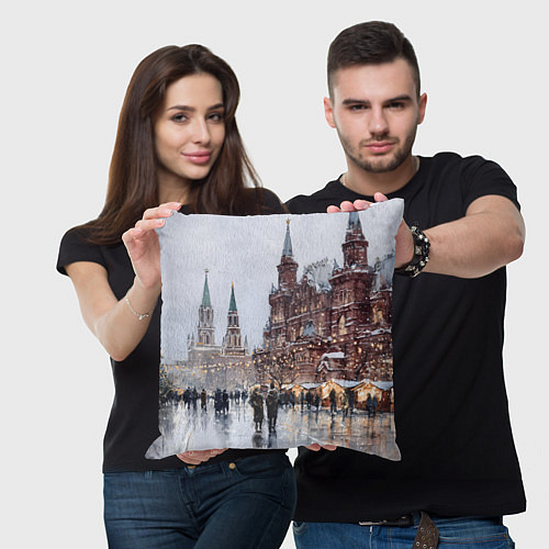 Подушка квадратная Московский новогодний день / 3D-принт – фото 3