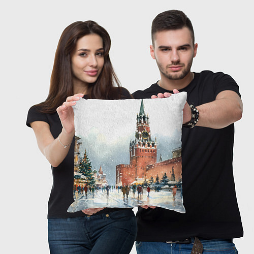 Подушка квадратная Новогодний Кремль / 3D-принт – фото 3