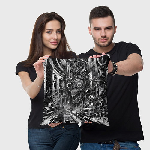Подушка квадратная Cyber urban skull - ai art fantasy / 3D-принт – фото 3