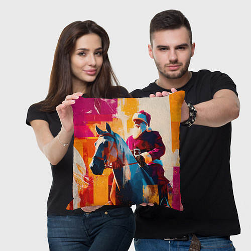 Подушка квадратная Дед Мороз на коне / 3D-принт – фото 3