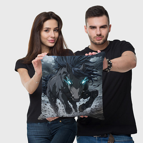 Подушка квадратная Мощный конь / 3D-принт – фото 3