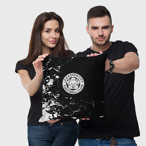 Подушка квадратная Лестер сити краски белые / 3D-принт – фото 3