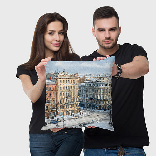 Подушка квадратная Зимняя улица Питера / 3D-принт – фото 3