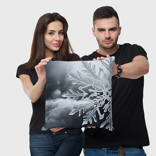 Подушка квадратная Снежинка на черно белое / 3D-принт – фото 3