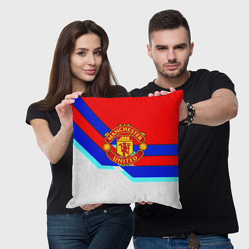 Подушка квадратная Манчестер Юнайтед полосы геометрия / 3D-принт – фото 3
