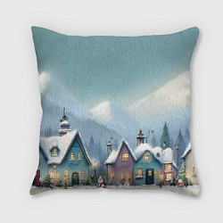 Подушка квадратная Новогодние дома, цвет: 3D-принт