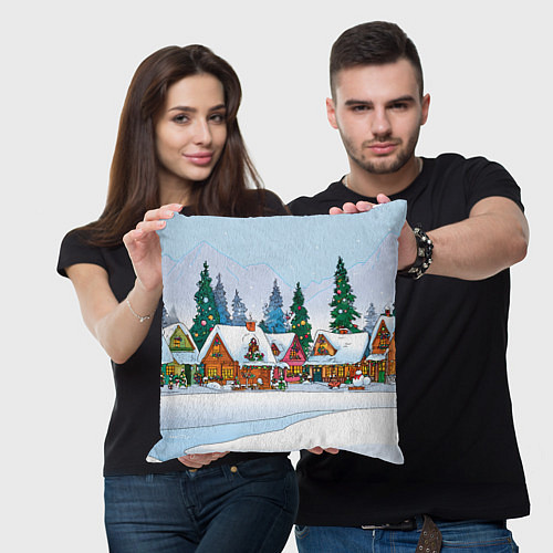Подушка квадратная Новогодник дворик / 3D-принт – фото 3