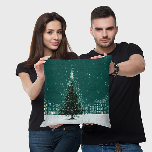Подушка квадратная Новый год в зеленом стиле / 3D-принт – фото 3