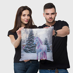 Подушка квадратная Геометрическая новогодняя лошадка, цвет: 3D-принт — фото 2